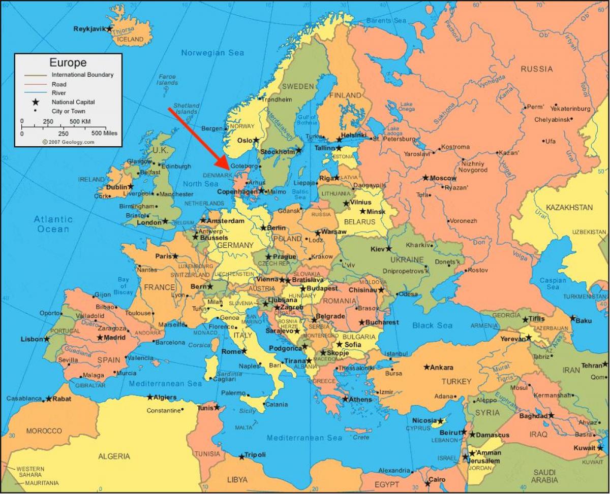 Posizione della Danimarca sulla mappa dell'Europa settentrionale